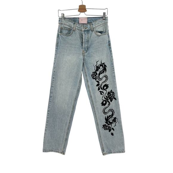 Revice Denim Super 80's 1984 Dragon Graphic Print Jeans Light Wash Blue Size 25 - Picture 2 of 12